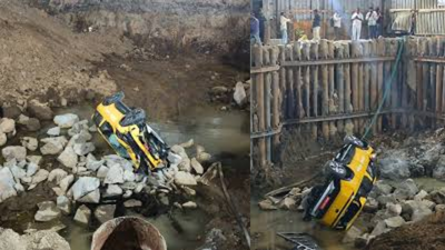 tata sierra falls into construction pit real world crash safety tested