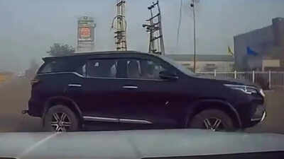 chaos on road speeding car wrong side entry fortuner hit twice in viral video