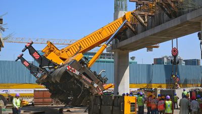 crane topples at mumbais bkc metro site during beam installation