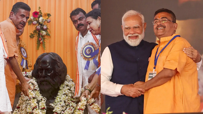 cm suvendu adhikari garlands a tagore bust at thakurbari l pm modi with suvendu adhikari