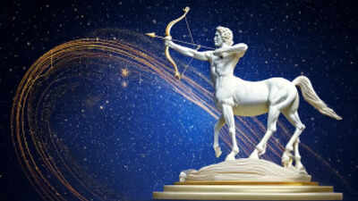 firefly a stylized sculpture of sagittarius crafted from glowing white marble with veins of gold an 1