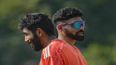 visakhapatnam india39s mohammed siraj and jasprit bumrah during a practice sessi