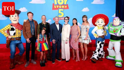 tim allen joan cusack bring families to toy story 5 premiere as taylor swift makes surprise appearance